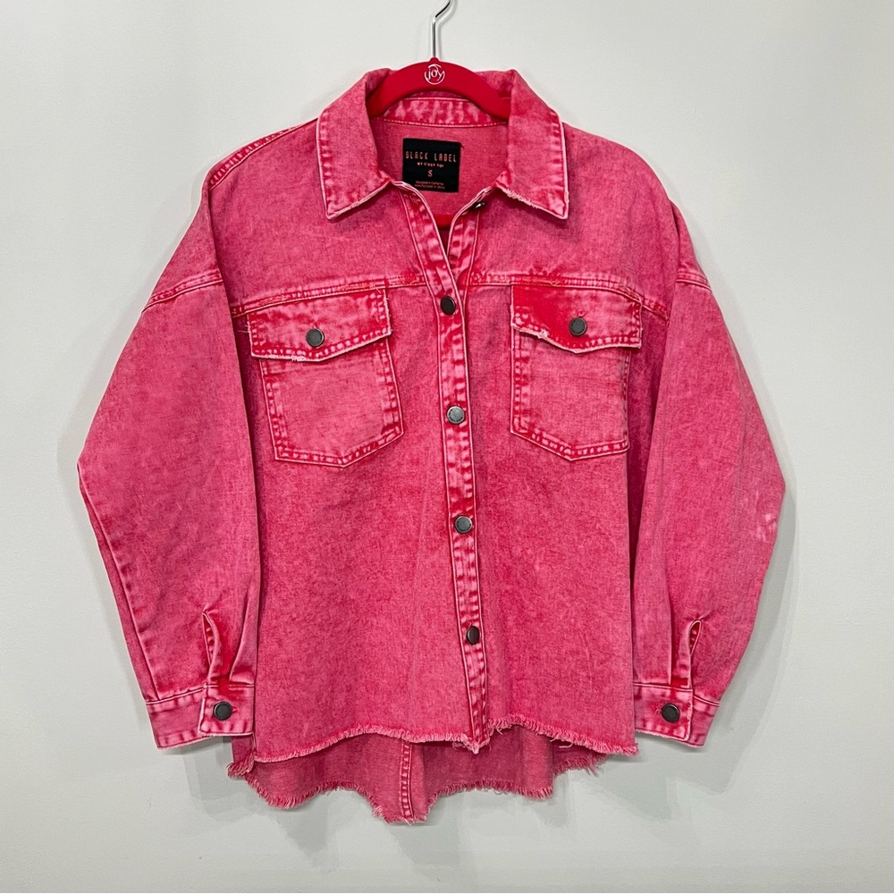 Black Label Pink Denim Shacket Raw Hem Oversized Jacket Small